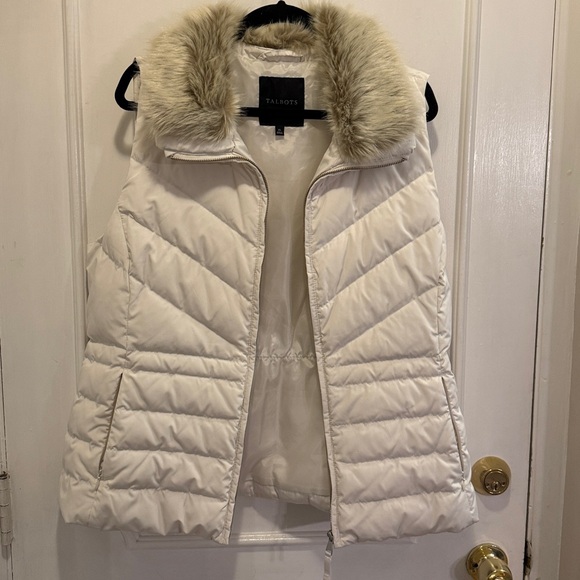 Talbots Cream Puffer Vest with Faux Fur Trim xl - Picture 8 of 8